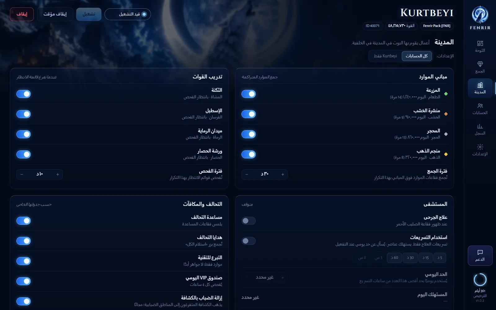 مباني الموارد وتدريب الجنود والمستشفى ومهام التحالف